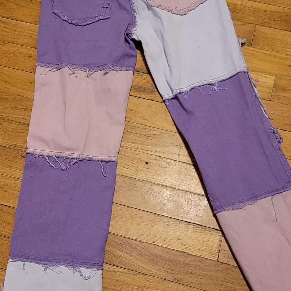 Frayed Pink Purple pacthwork jeans sz xs - Picture 10 of 11